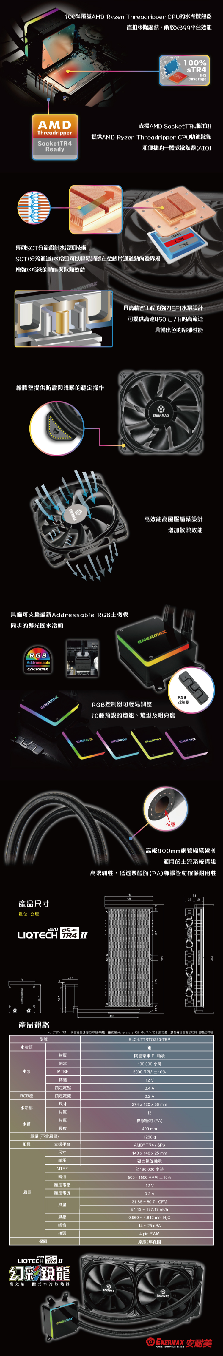 保銳 ENERMAX 安耐美 LIQTECH TR4II 280 CPU散熱器 AMD ELC-LTTRTO280-TBP