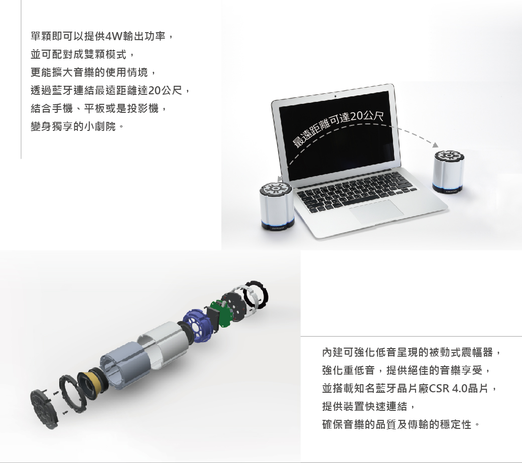 安耐美 ENERMAX 可對接無線藍芽喇叭 EAS02S 黑/藍/紅/白 (單顆入)